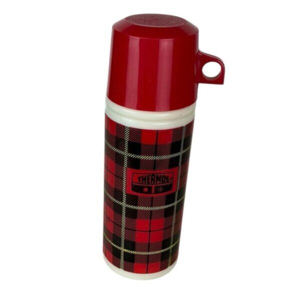 Avon Red Plaid Thermos Decanter 3 OZ Glass Bottle Vintage Collectible 1979 - Picture 6 of 15